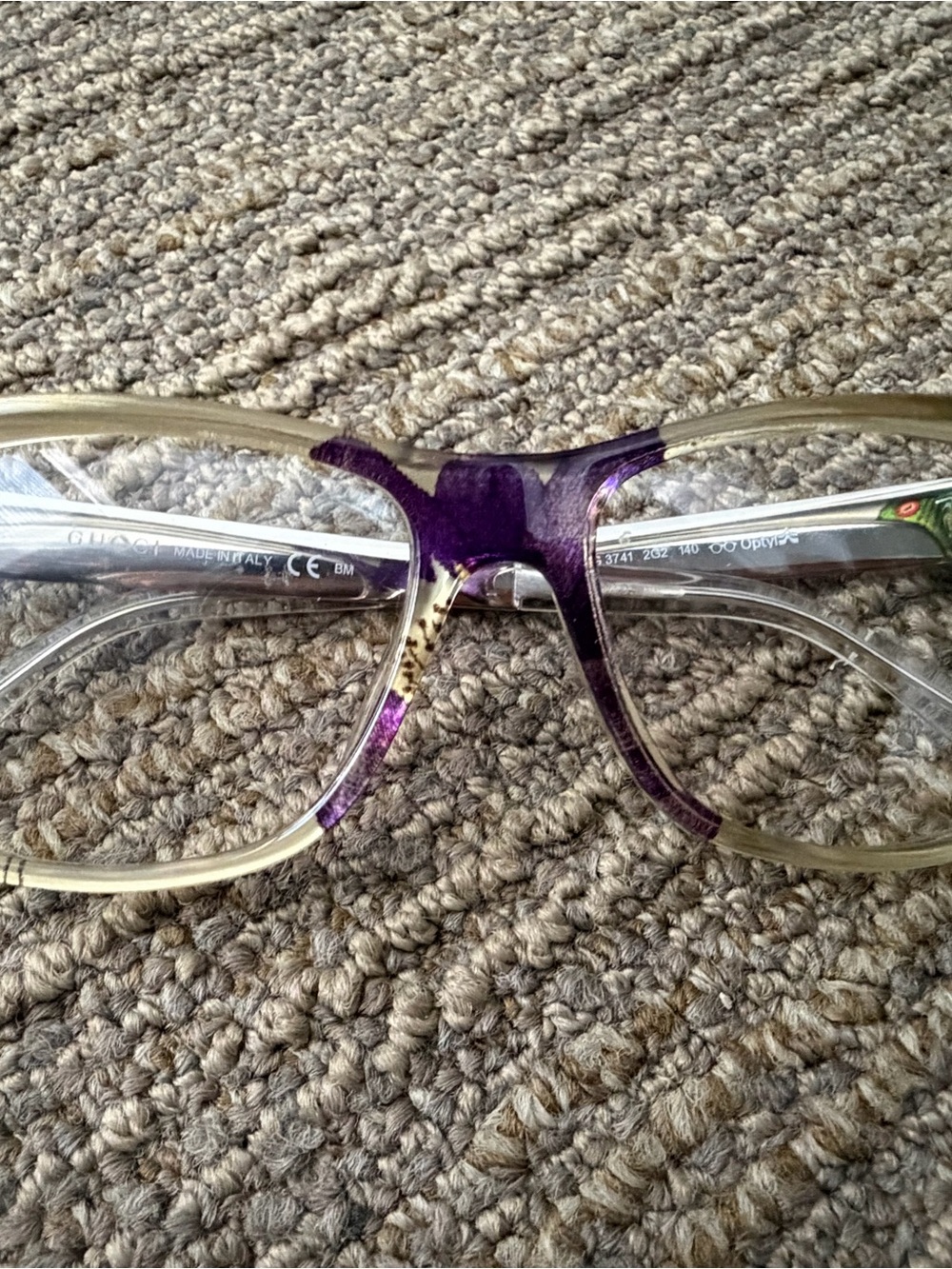 Gucci Women’s or Kids Clear Frames with Purple Bridge Accent